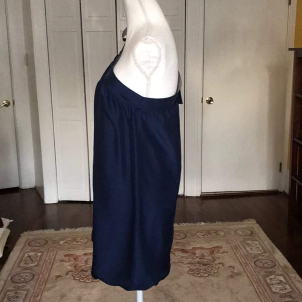 Ella Moss one shoulder navy blue silk bubble hem dress - Picture 4 of 9